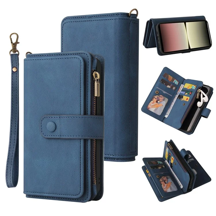 KT Multi-Functional Series-2 Para Sony Xperia 10 V Case Skin-touch Leather Wallet Smart Phone Cover - Azul