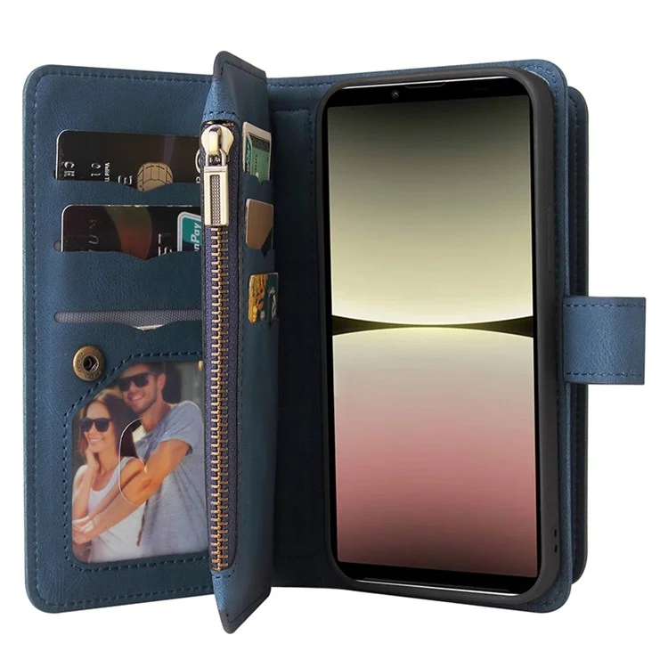 KT Multi-Functional Series-2 Para Sony Xperia 10 V Case Skin-touch Leather Wallet Smart Phone Cover - Azul