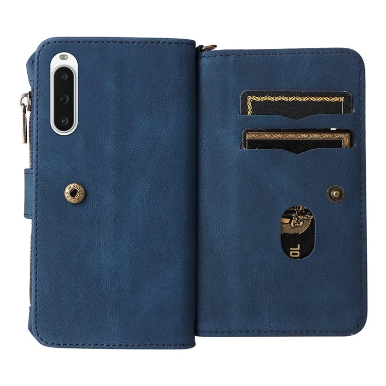 KT Multi-Functional Series-2 Para Sony Xperia 10 V Case Skin-touch Leather Wallet Smart Phone Cover - Azul