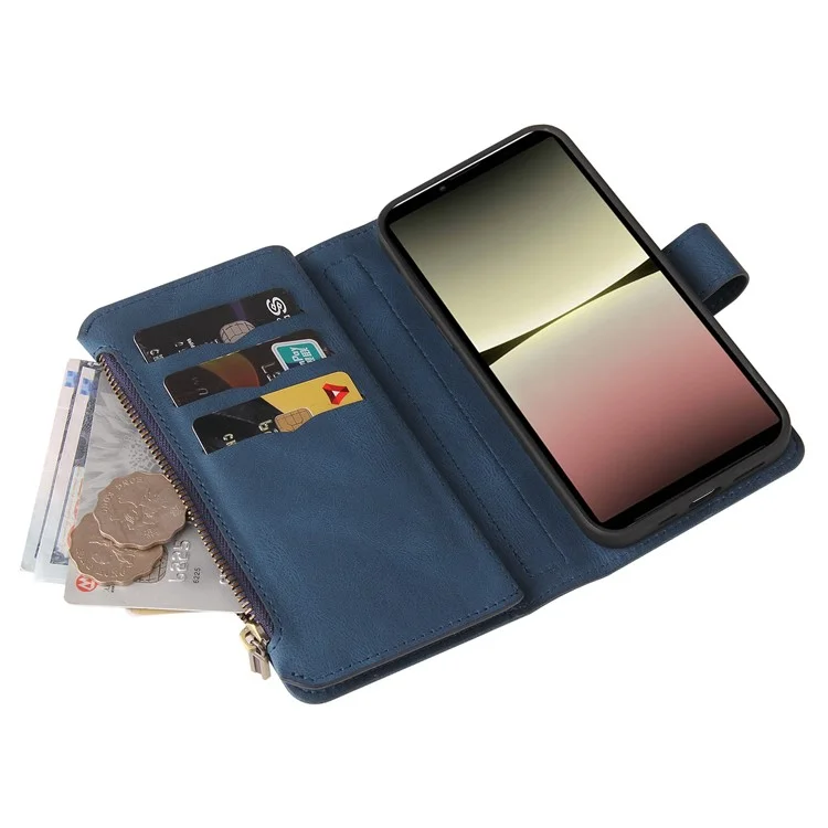 KT Multi-Functional Series-2 Para Sony Xperia 10 V Case Skin-touch Leather Wallet Smart Phone Cover - Azul
