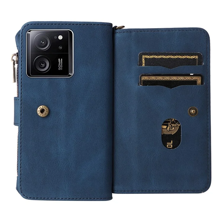 KT Multi-Functional Series-2 Pour Xiaomi 13T / 13T Pro / Redmi K60 Ultra Étui Fermeture Éclair Anti-Rayure Housse de Téléphone Portable - Bleu