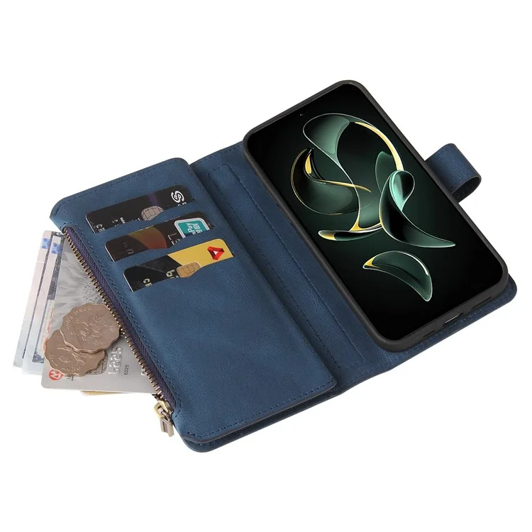 KT Multi-Functional Series-2 Pour Xiaomi 13T / 13T Pro / Redmi K60 Ultra Étui Fermeture Éclair Anti-Rayure Housse de Téléphone Portable - Bleu