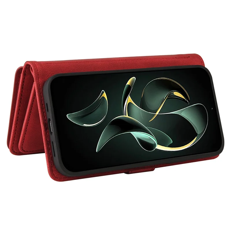 For Xiaomi 13T / 13T Pro / Redmi K60 Ultra Zipper Wallet Case with 15 Card Slots and Strap Leather Phone Cover - Red