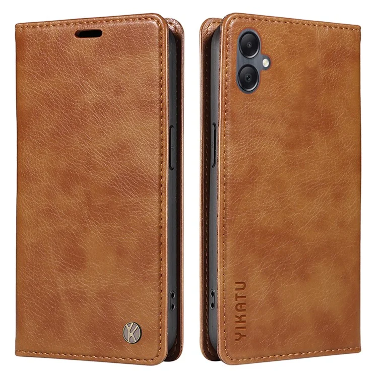 YIKATU YK-006 Para Samsung Galaxy A05 4G Caso Carteira de Couro com Fecho Magnético - Marrom
