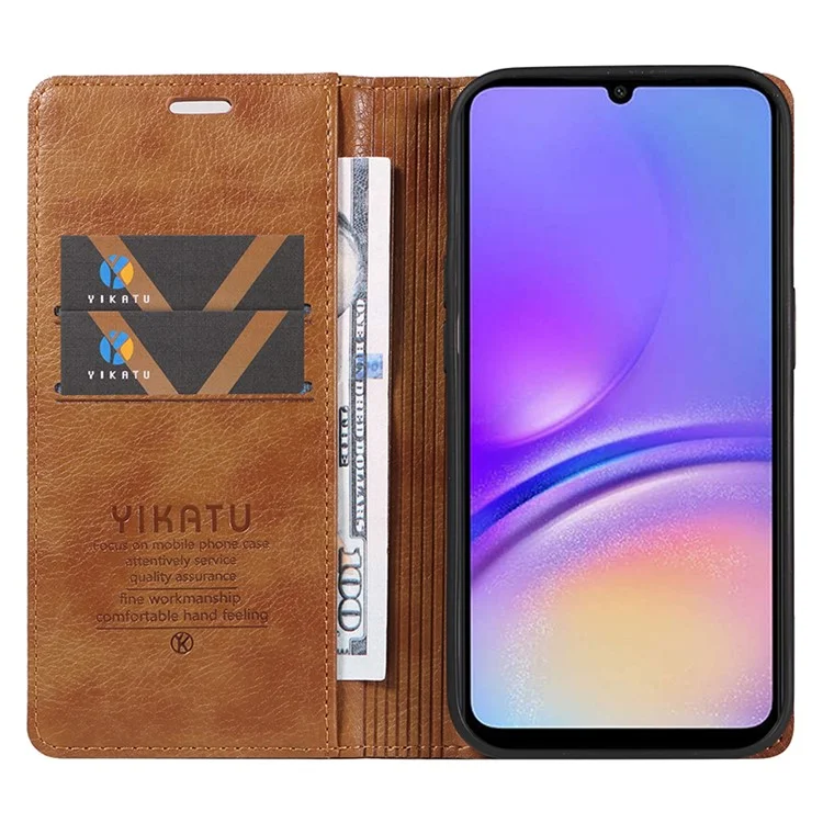 YIKATU YK-006 Para Samsung Galaxy A05 4G Caso Carteira de Couro com Fecho Magnético - Marrom