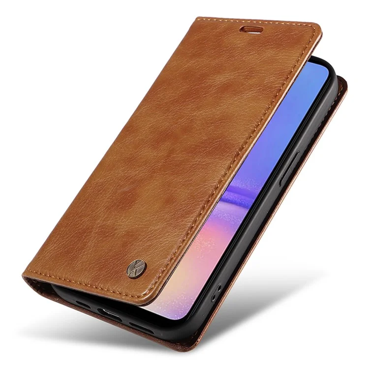 YIKATU YK-006 Para Samsung Galaxy A05 4G Caso Carteira de Couro com Fecho Magnético - Marrom