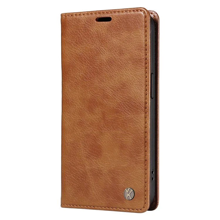 YIKATU YK-006 Para Samsung Galaxy A05 4G Caso Carteira de Couro com Fecho Magnético - Marrom