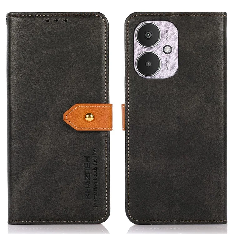 KHAZNEH For Xiaomi Redmi 13C 4G / 13C 5G / Poco C65 4G / Poco M6 5G / 13R 5G Case PU Leather Fully Wrapped Phone Cover - Black