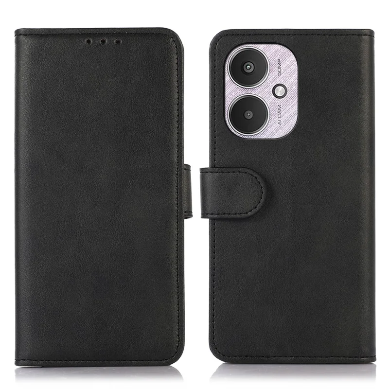 Étui pour Xiaomi Redmi 13C 4G / 13C 5G / Poco C65 4G / Poco M6 5G / 13R 5G, housse pliable avec texture cuir de vache et support intégré - Noir