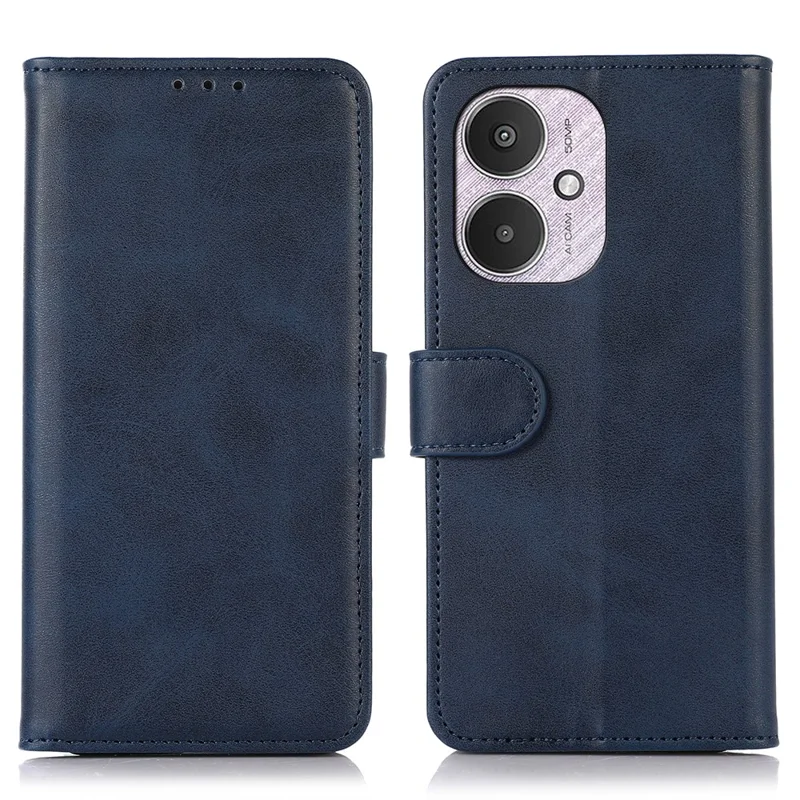 For Xiaomi Redmi 13C 4G / 13C 5G / Poco C65 4G / Poco M6 5G / 13R 5G Case Cowhide Texture Foldable Stand Phone Cover - Blue