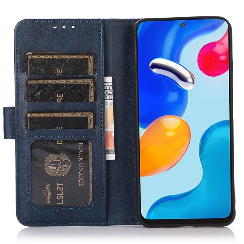 For Xiaomi Redmi 13C 4G / 13C 5G / Poco C65 4G / Poco M6 5G / 13R 5G Case Cowhide Texture Foldable Stand Phone Cover - Blue