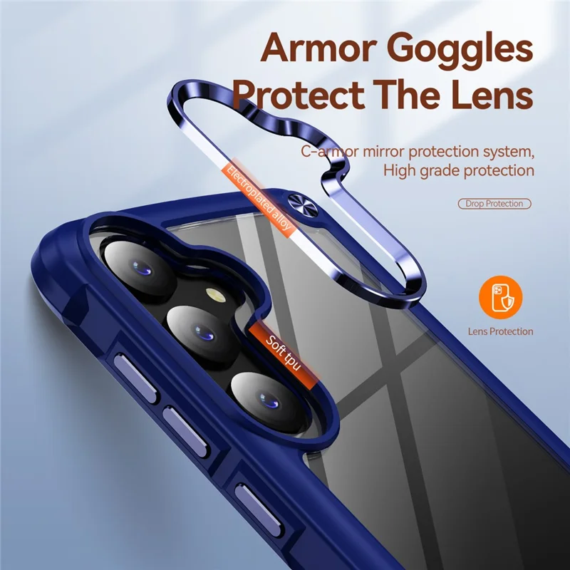 PC+TPU Phone Case for Samsung Galaxy S24+ Phone Cover with Anti-Drop Alloy Lens Frame - Blue
