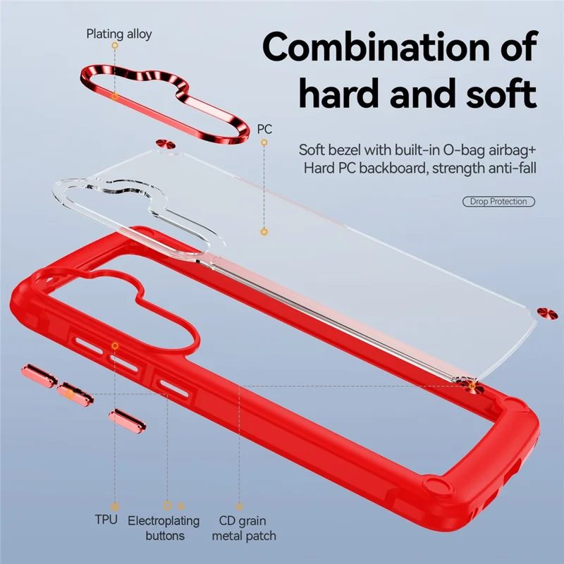 PC+TPU Phone Case for Samsung Galaxy S24+ Phone Cover with Anti-Drop Alloy Lens Frame - Red