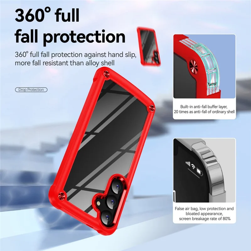 PC+TPU Phone Case for Samsung Galaxy S24+ Phone Cover with Anti-Drop Alloy Lens Frame - Red