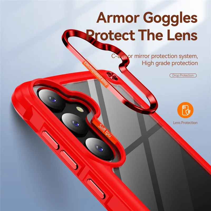 PC+TPU Phone Case for Samsung Galaxy S24+ Phone Cover with Anti-Drop Alloy Lens Frame - Red