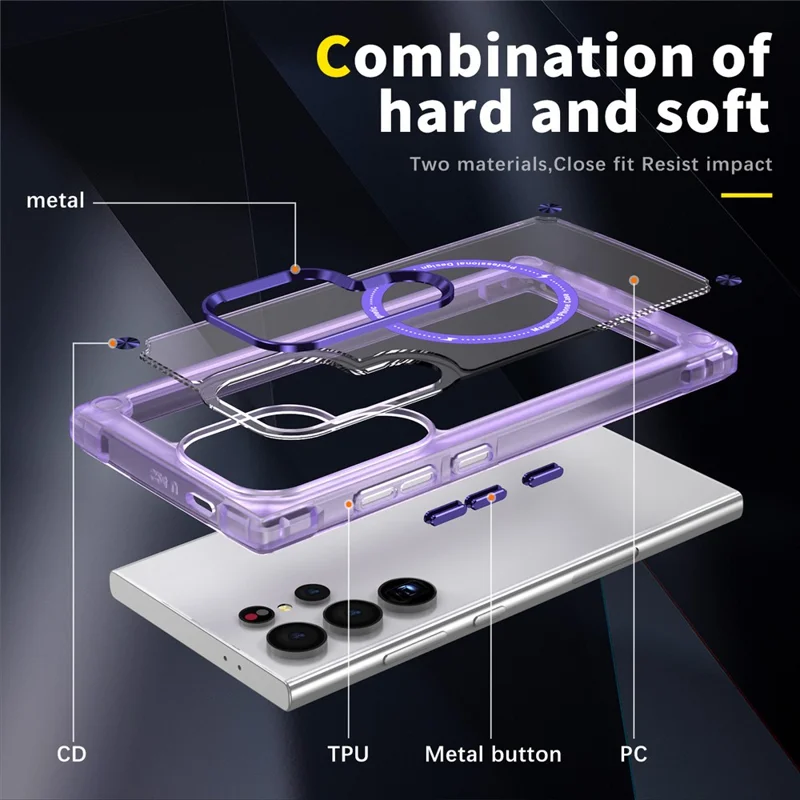 For Samsung Galaxy S24 Ultra Case PC+TPU Matte Phone Cover Compatible with MagSafe - Purple