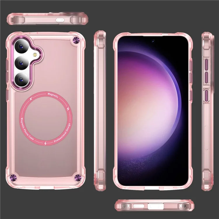 For Samsung Galaxy S24 Magnetic Case Translucent Matte Phone Cover Compatible with MagSafe - Pink