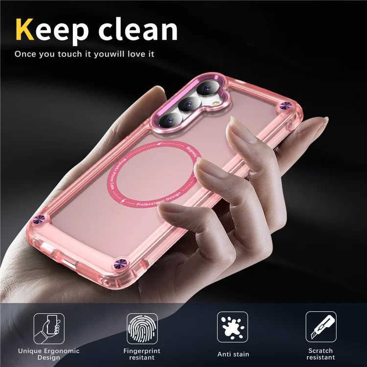 For Samsung Galaxy S24 Magnetic Case Translucent Matte Phone Cover Compatible with MagSafe - Pink