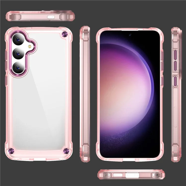 Для Samsung Galaxy S24 Case Anti-drop TPU Рама Rame Clear PC Back Copr - Прозрачный+розовый