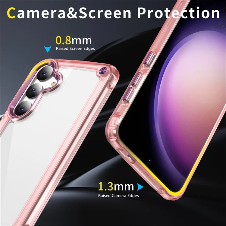 Для Samsung Galaxy S24 Case Anti-drop TPU Рама Rame Clear PC Back Copr - Прозрачный+розовый