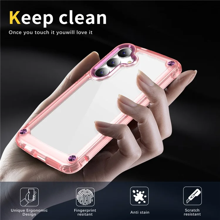 Для Samsung Galaxy S24 Case Anti-drop TPU Рама Rame Clear PC Back Copr - Прозрачный+розовый