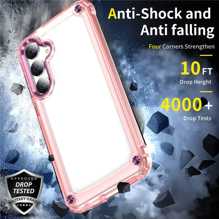 Для Samsung Galaxy S24 Case Anti-drop TPU Рама Rame Clear PC Back Copr - Прозрачный+розовый