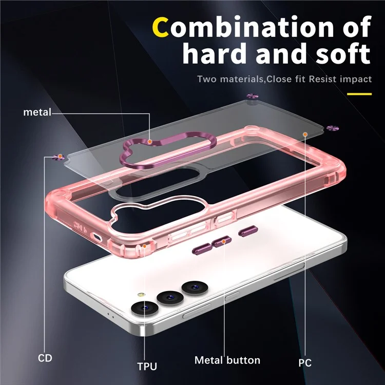 Для Samsung Galaxy S24 Case Anti-drop TPU Рама Rame Clear PC Back Copr - Прозрачный+розовый