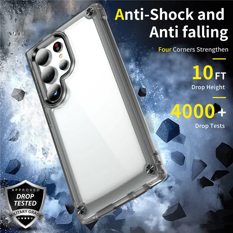 Para el caso de Samsung Galaxy S24 Ultra PC+TPU Skin-touch Funda Teléfono Cubierta - Transparente+Negro