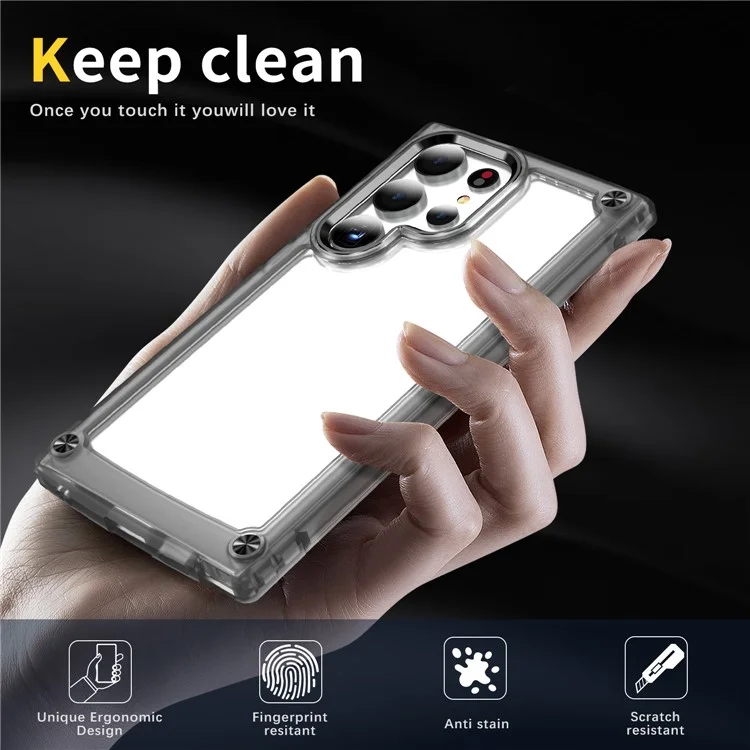 Para el caso de Samsung Galaxy S24 Ultra PC+TPU Skin-touch Funda Teléfono Cubierta - Transparente+Negro