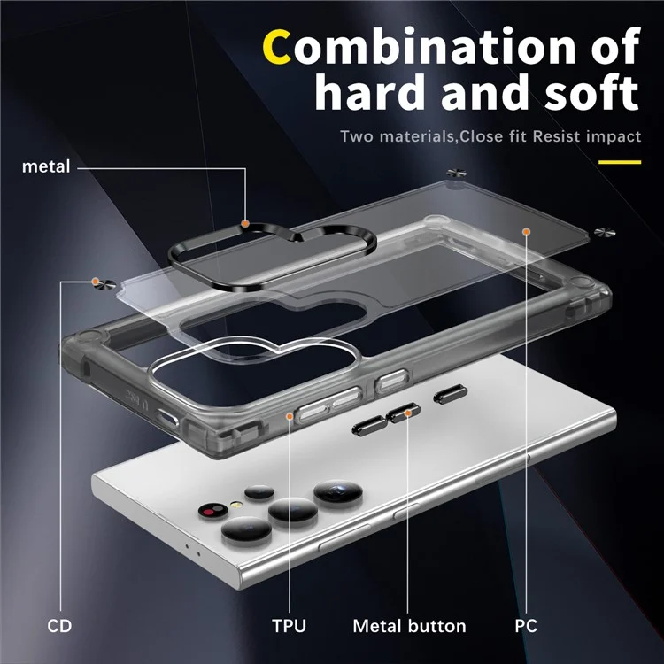 Para el caso de Samsung Galaxy S24 Ultra PC+TPU Skin-touch Funda Teléfono Cubierta - Transparente+Negro