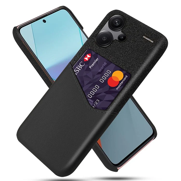 For Xiaomi Redmi Note 13 Pro+ 5G Case Cloth+PU Leather+PC Card Holder Phone Cover - Black