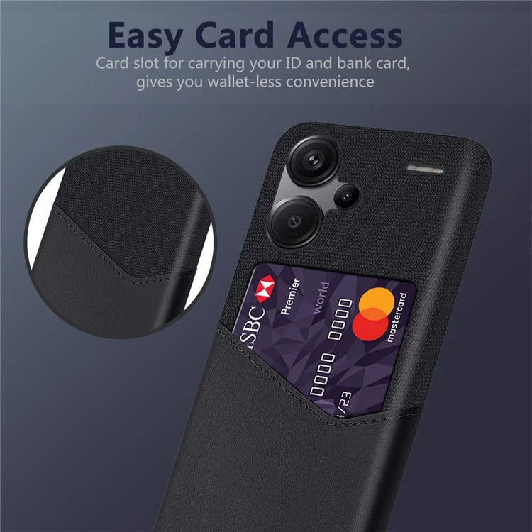 For Xiaomi Redmi Note 13 Pro+ 5G Case Cloth+PU Leather+PC Card Holder Phone Cover - Black