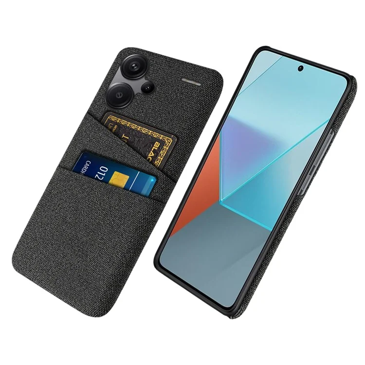 Защитный тонкий чехол для Xiaomi Redmi Note 13 Pro+ 5G, чехол с держателем для двух карт, из жесткого ПК+ткань, черный