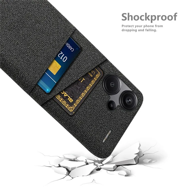 Защитный тонкий чехол для Xiaomi Redmi Note 13 Pro+ 5G, чехол с держателем для двух карт, из жесткого ПК+ткань, черный