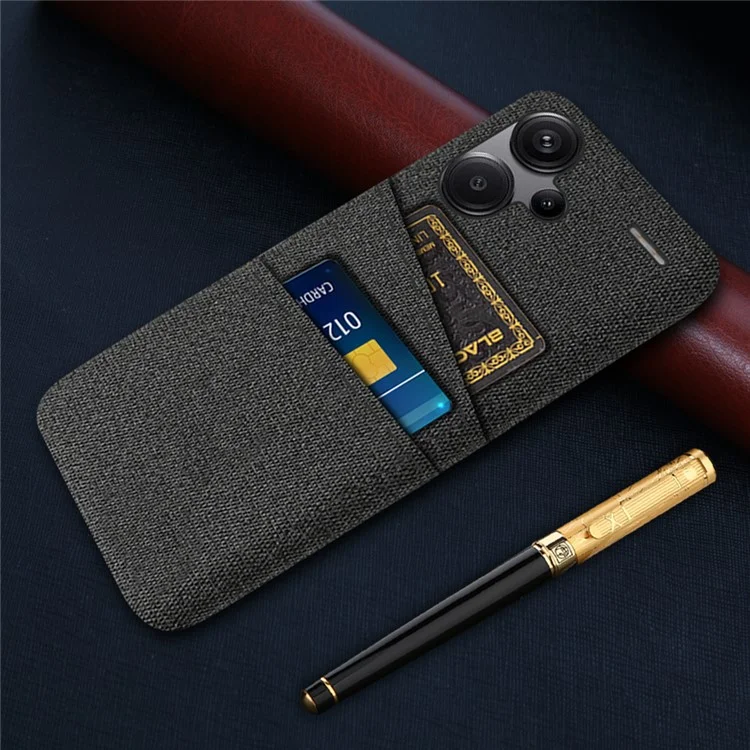 Защитный тонкий чехол для Xiaomi Redmi Note 13 Pro+ 5G, чехол с держателем для двух карт, из жесткого ПК+ткань, черный