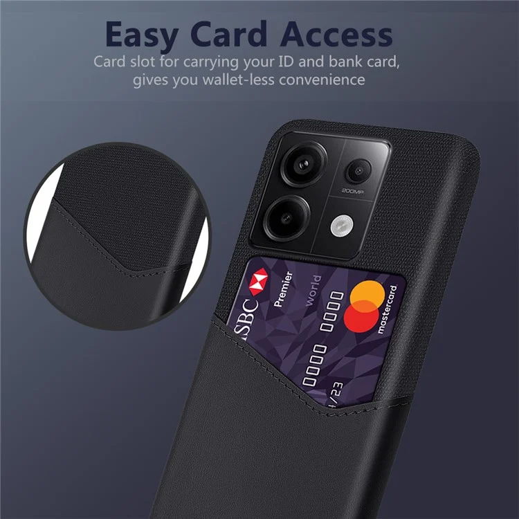 Para Xiaomi Redmi Note 13 Pro 5G / Poco X6 5G Funda Tela+PU Cuero+PC Funda Protectora de Teléfono con Ranura para Tarjeta - Negro