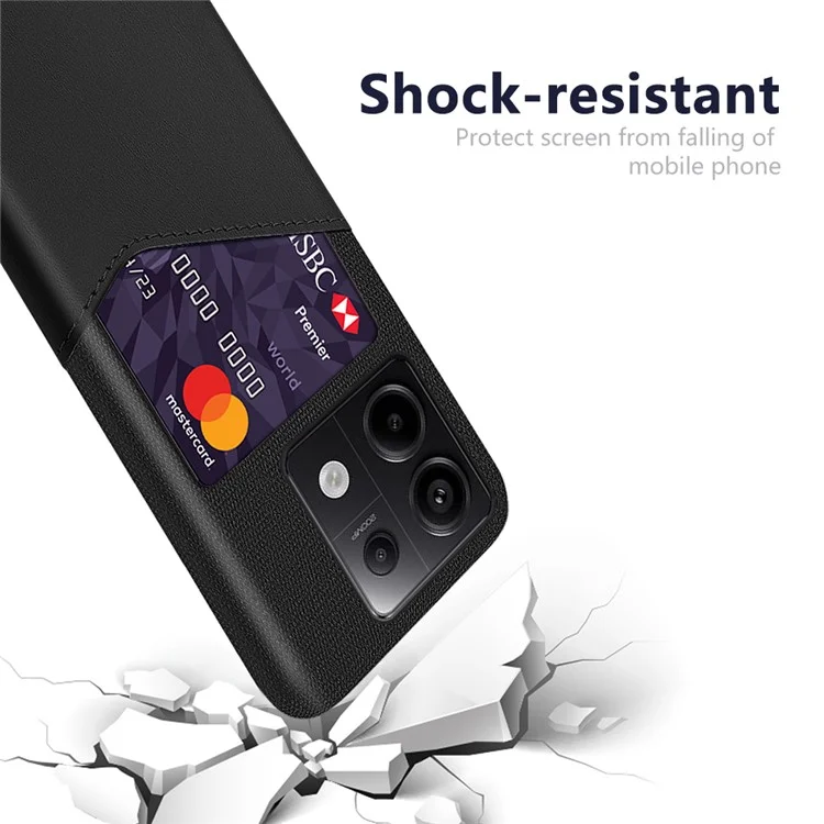 Para Xiaomi Redmi Note 13 Pro 5G / Poco X6 5G Funda Tela+PU Cuero+PC Funda Protectora de Teléfono con Ranura para Tarjeta - Negro