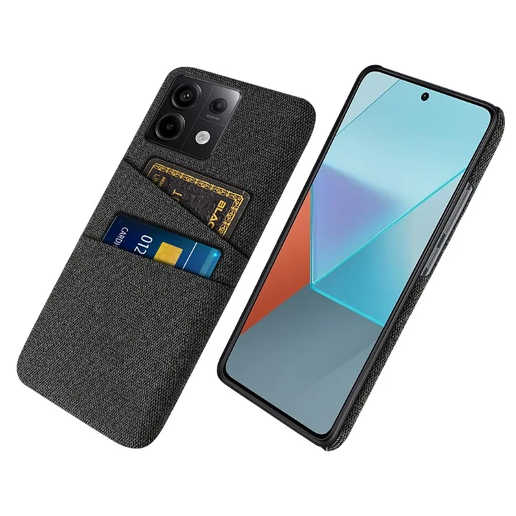 For Xiaomi Redmi Note 13 Pro 5G / Poco X6 5G Slim Case Dual Card Holder Hard PC+Cloth Phone Case - Black