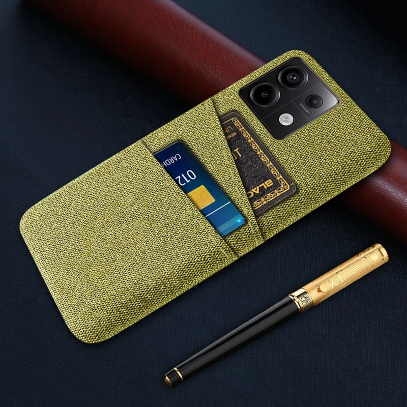 For Xiaomi Redmi Note 13 Pro 5G / Poco X6 5G Slim Case Dual Card Holder Hard PC+Cloth Phone Case - Yellow