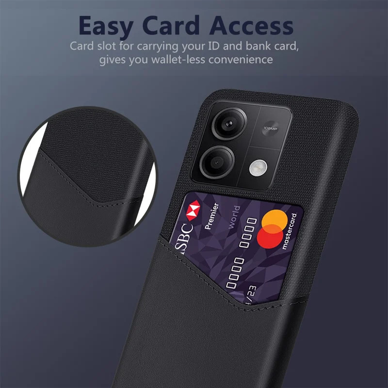 PU+PC Case for Xiaomi Redmi Note 13 5G Case Cloth Texture Phone Cover with Card Slot - Black