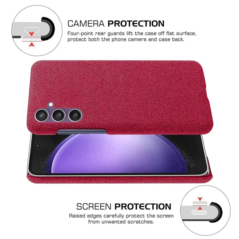 Phone Case for Samsung Galaxy S23 FE Anti-Scratch Phone Cover Cloth+PC Shell - Red