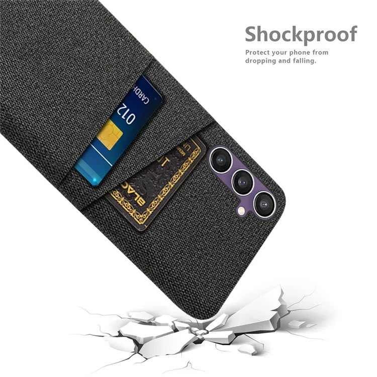Per Samsung Galaxy S23 FE Cover Custodia Antiurto PC+Tessuto con Doppi Slot per Schede - Nero