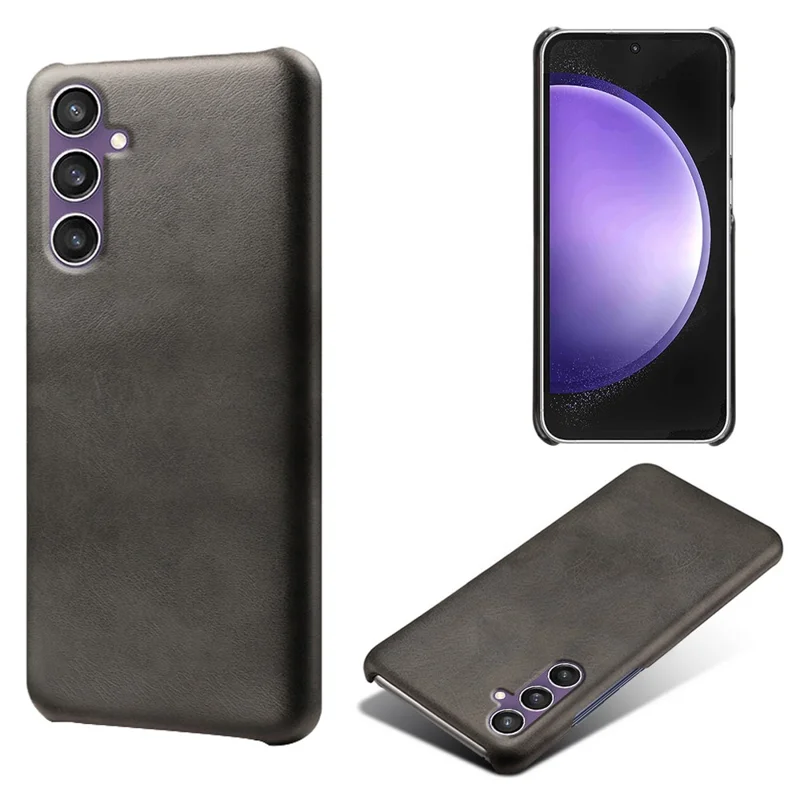 For Samsung Galaxy S23 FE Case PU Leather + PC Anti-Scratch Calf Texture Phone Cover - Black