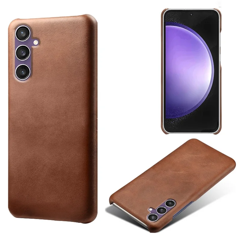 For Samsung Galaxy S23 FE Case PU Leather + PC Anti-Scratch Calf Texture Phone Cover - Brown