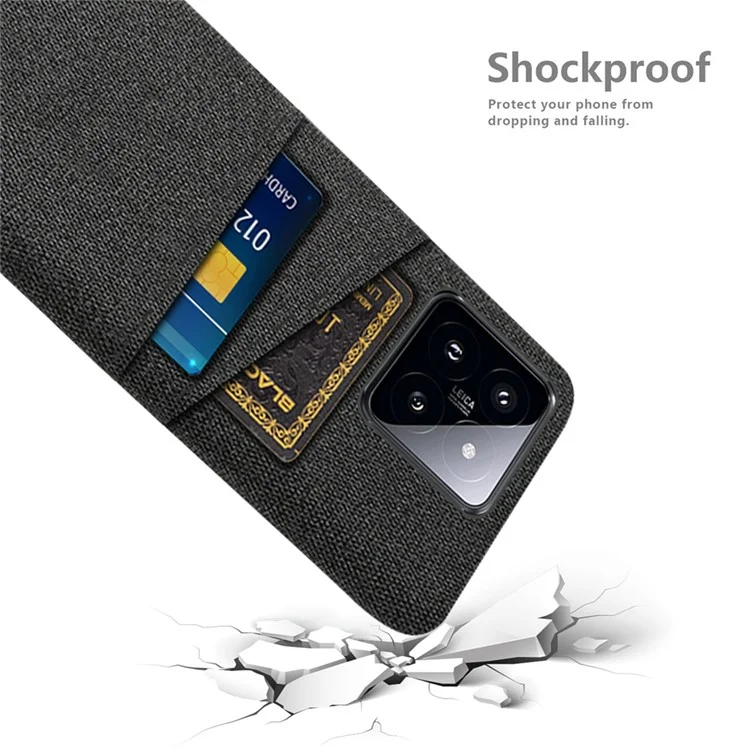 Para Xiaomi 14 Hard PC + Cloth Mobile Phone Case Capa a prova de choque com Dual Card Holder - Preto