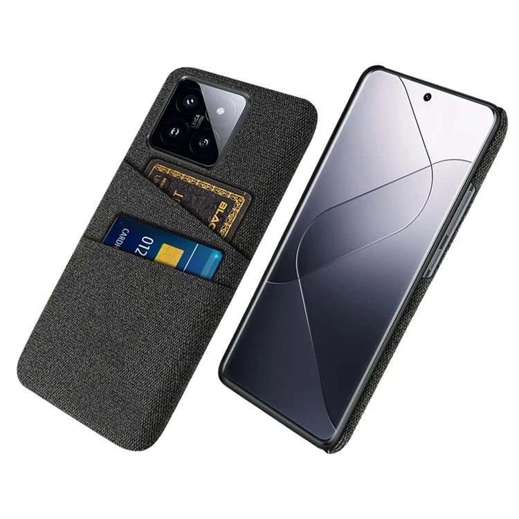 Per Xiaomi 14 Pro Anti-Scratch Phone Cover Dual Card Slots Hard PC Coated Cloth Phone Case - Black