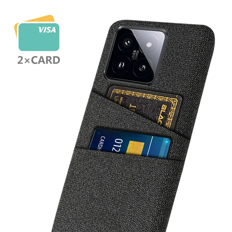 Per Xiaomi 14 Pro Anti-Scratch Phone Cover Dual Card Slots Hard PC Coated Cloth Phone Case - Black