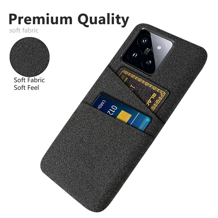 Per Xiaomi 14 Pro Anti-Scratch Phone Cover Dual Card Slots Hard PC Coated Cloth Phone Case - Black