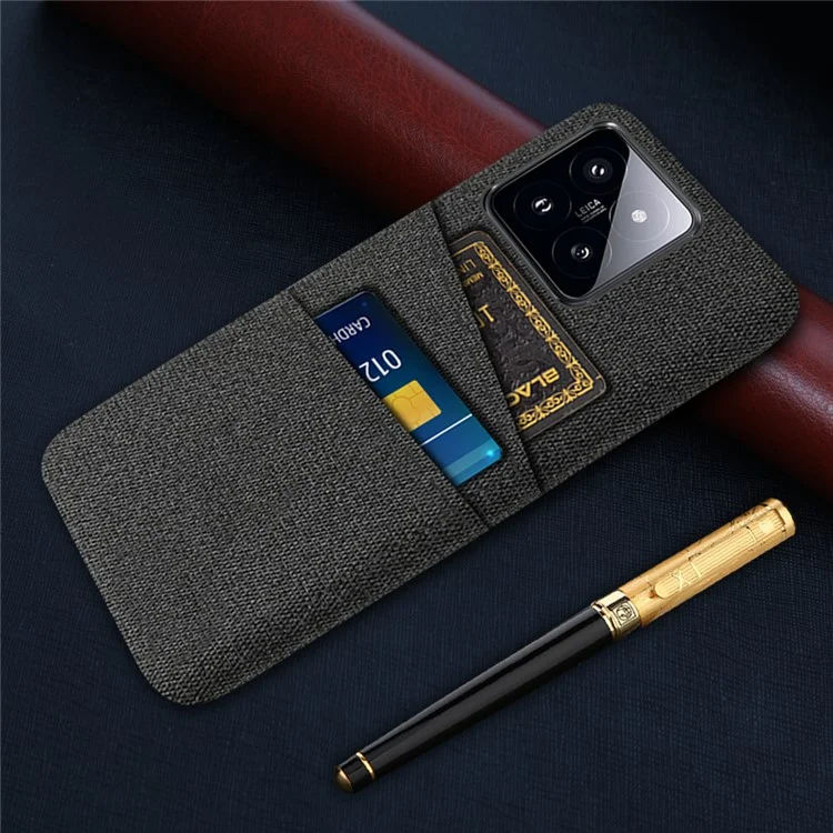 Per Xiaomi 14 Pro Anti-Scratch Phone Cover Dual Card Slots Hard PC Coated Cloth Phone Case - Black