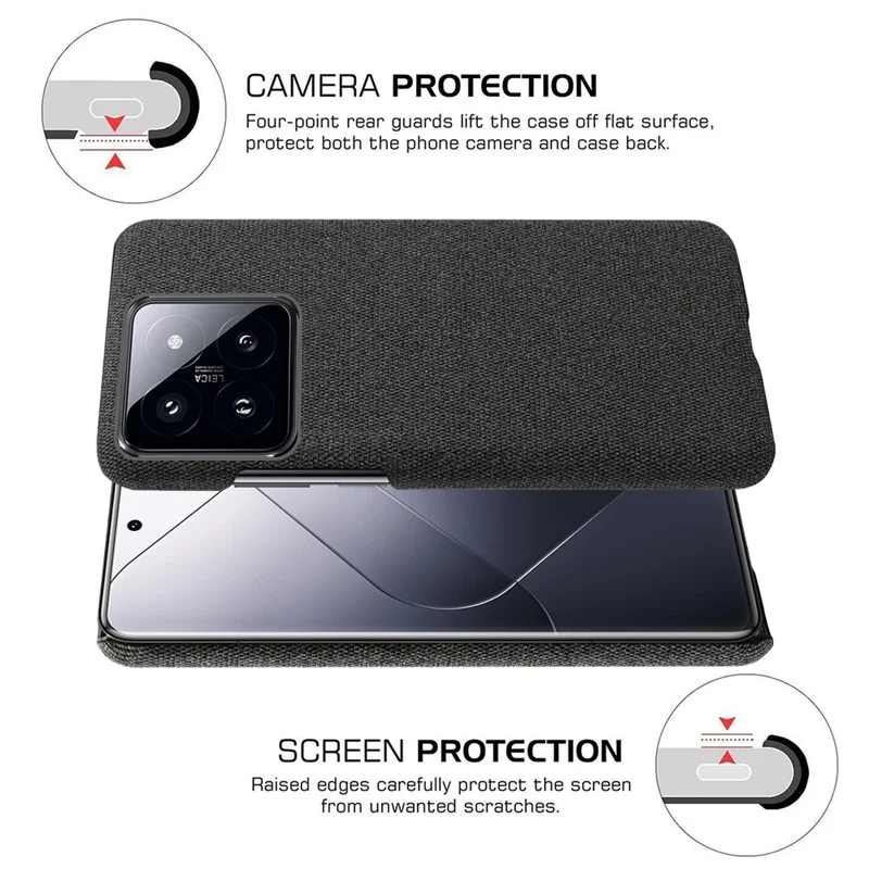 Slim Smartphone Cover for Xiaomi 14 Case Shockproof Cloth+PC Phone Shell - Black